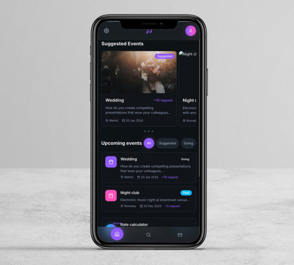 DJ platform MVP home screen