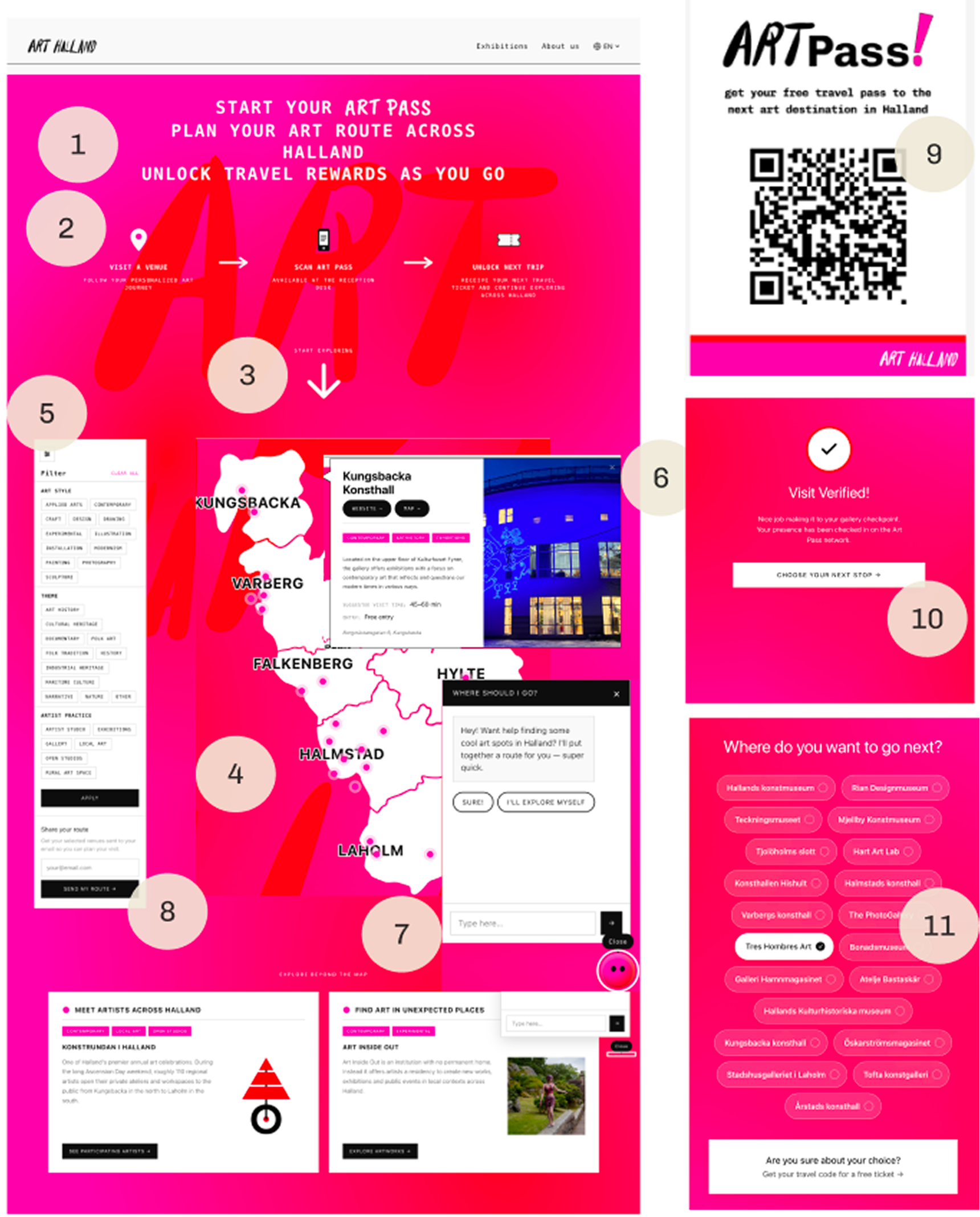 Art Pass map interface with annotated callouts